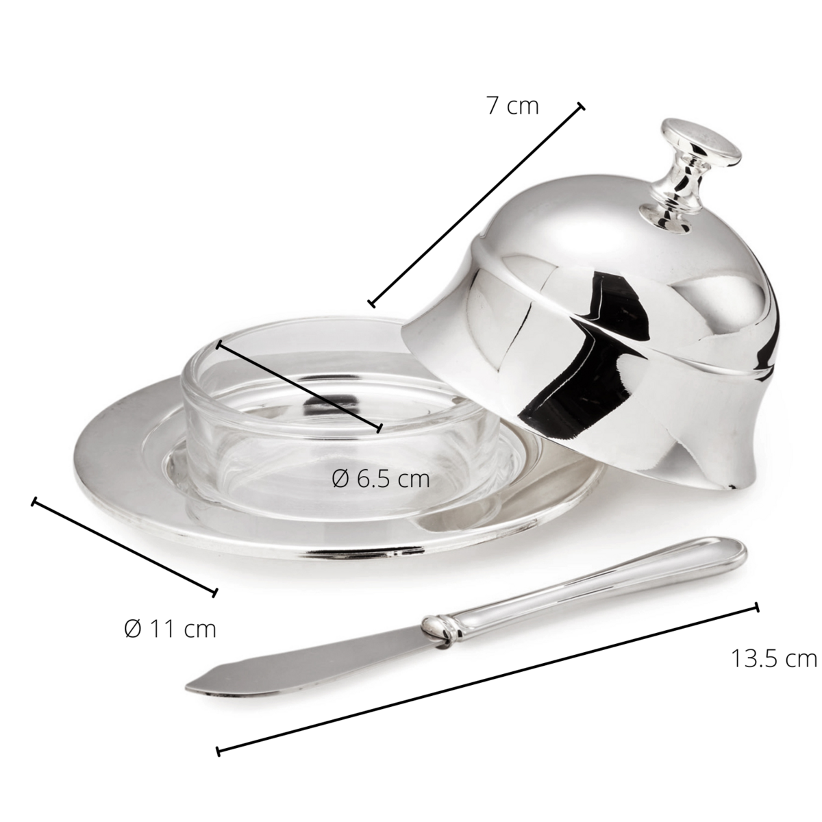 Boterklok 11 cm verzilverd met botermes
