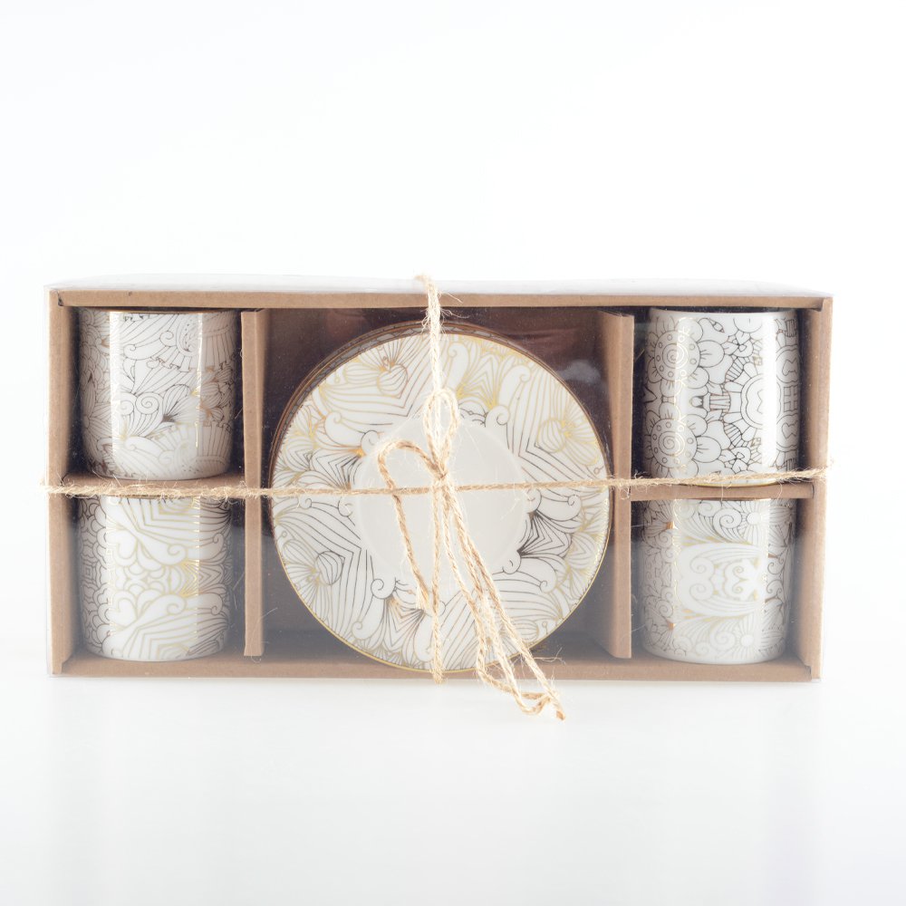 Kopjes met schotels 4 stuks keramiek wit 11x11x7 cm