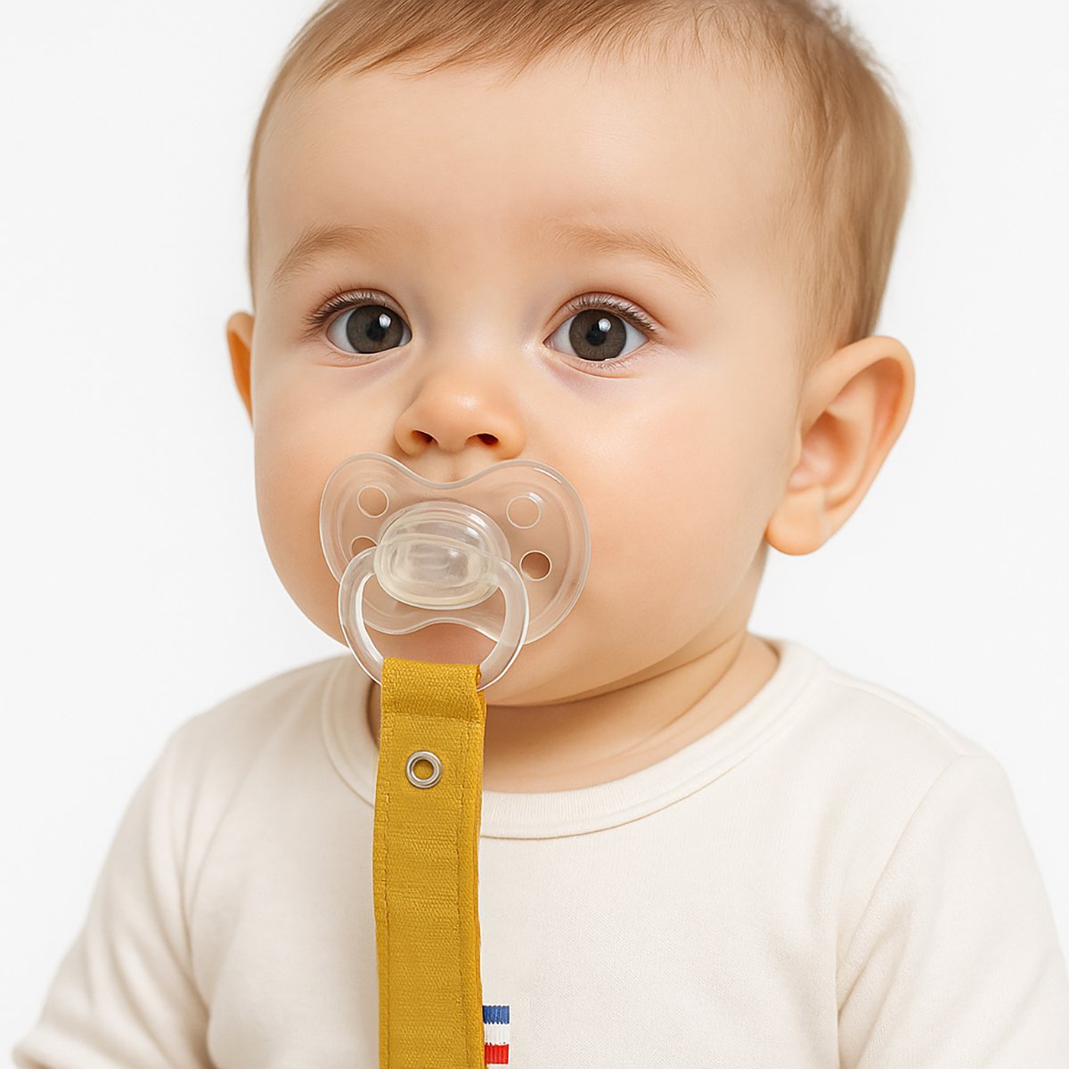 Pacifier clip Teddy Honey made of organic cotton