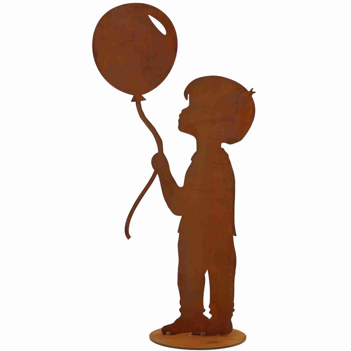 Tuindecoratie figuur jongen met ballon roestkleurig
