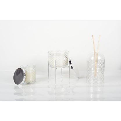 Parfumkaars patchouli met zilveren kandelaar 11.5x11.5x13.3 cm