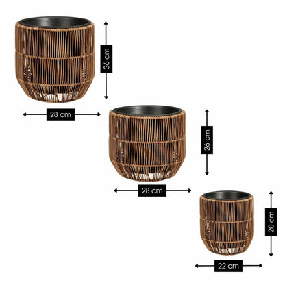 Bloempot set donkerbruin 3 stuks