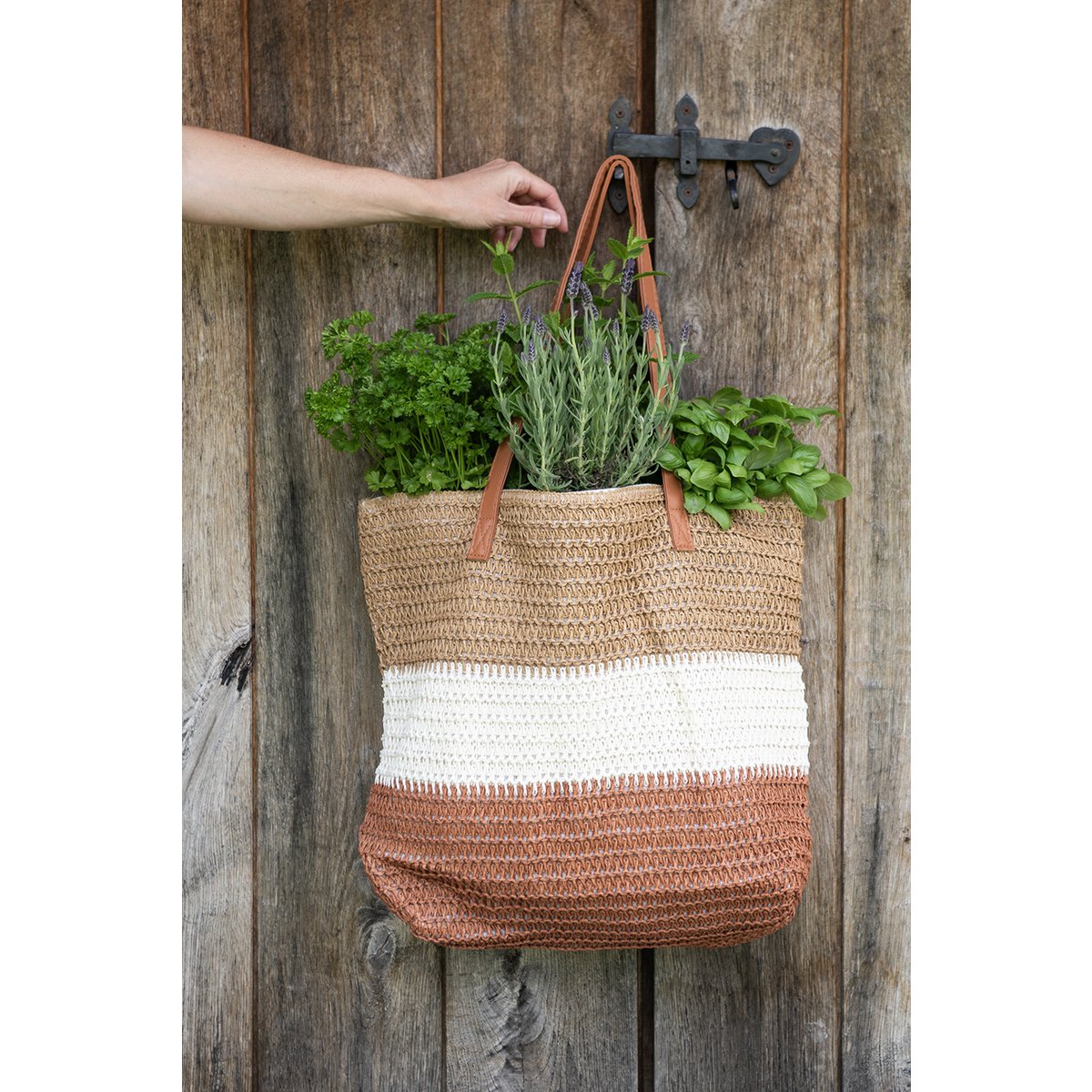 Beach bag 46x30 cm Brown Beige Synthetic