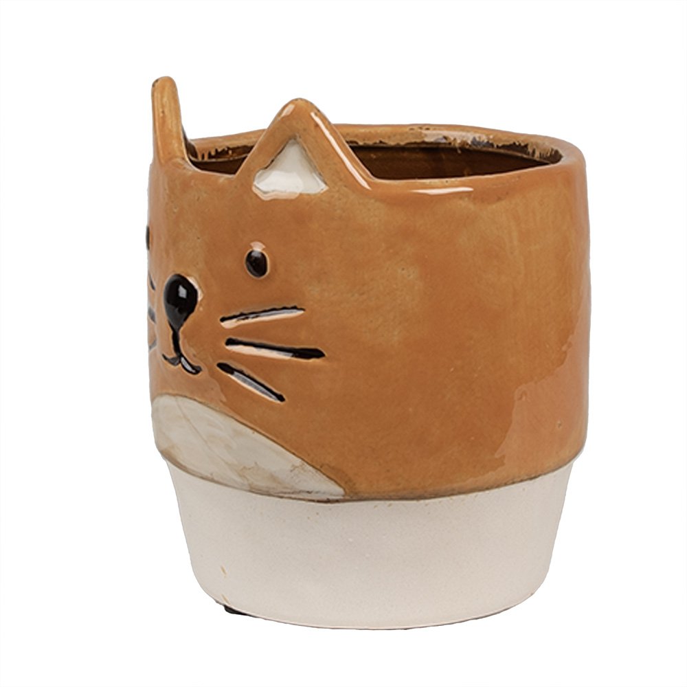 Flowerpot Ø 11x13 cm Orange Ceramic Cat