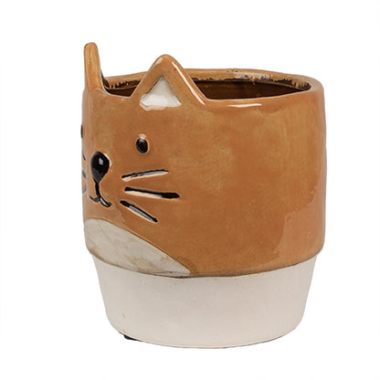 Flowerpot Ø 11x13 cm Orange Ceramic Cat