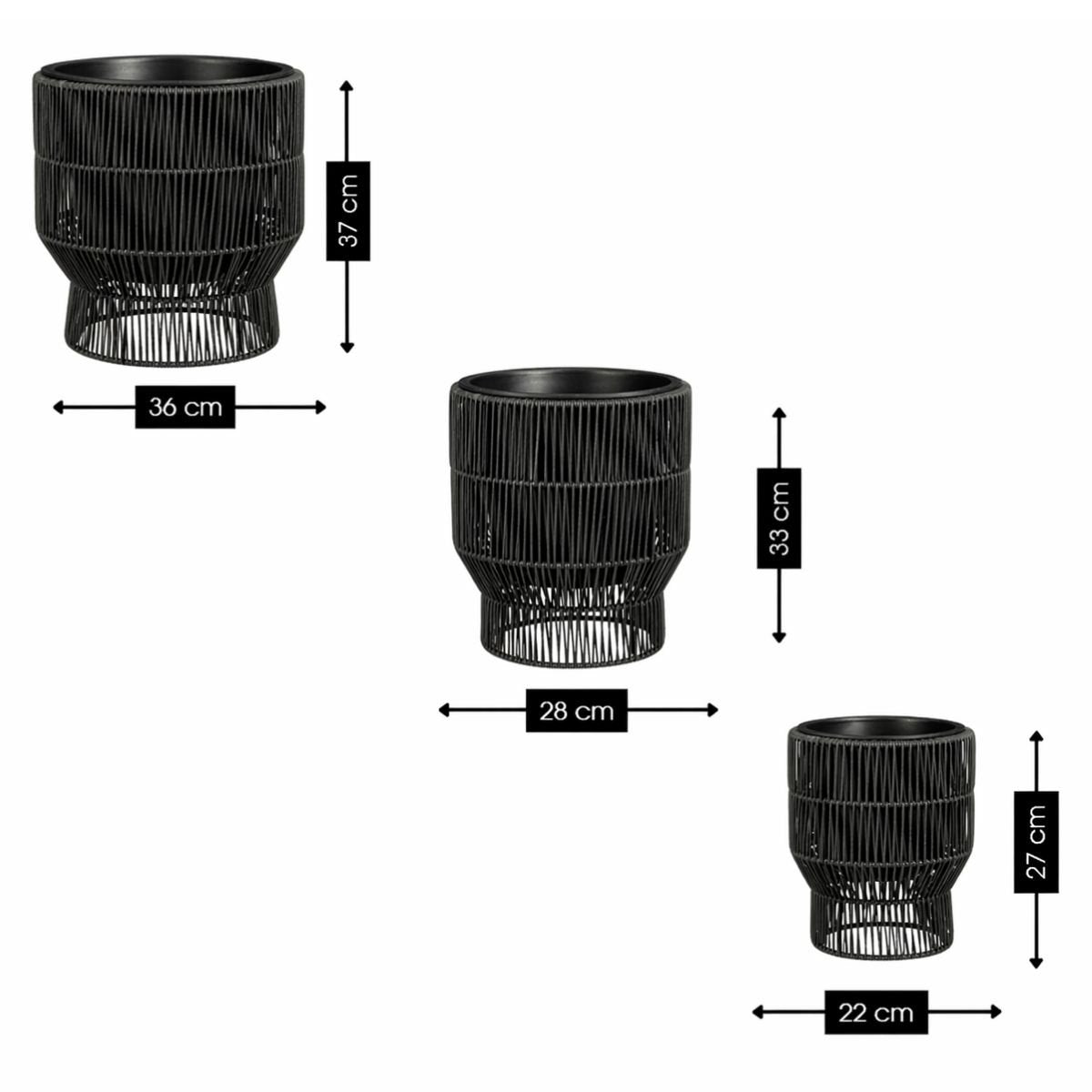 Bloempot buiten set 3 stuks zwart plastic