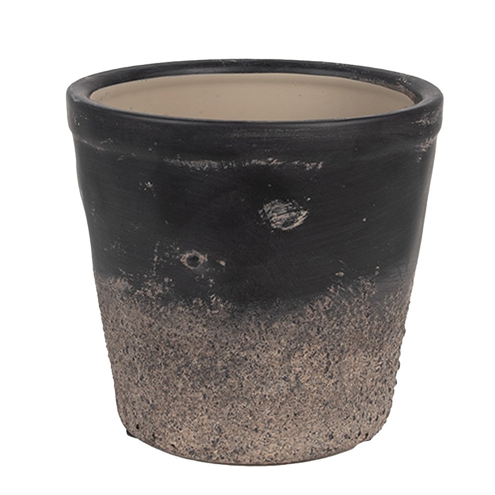 Bloempot Ø 15x14 cm zwart bruin keramiek