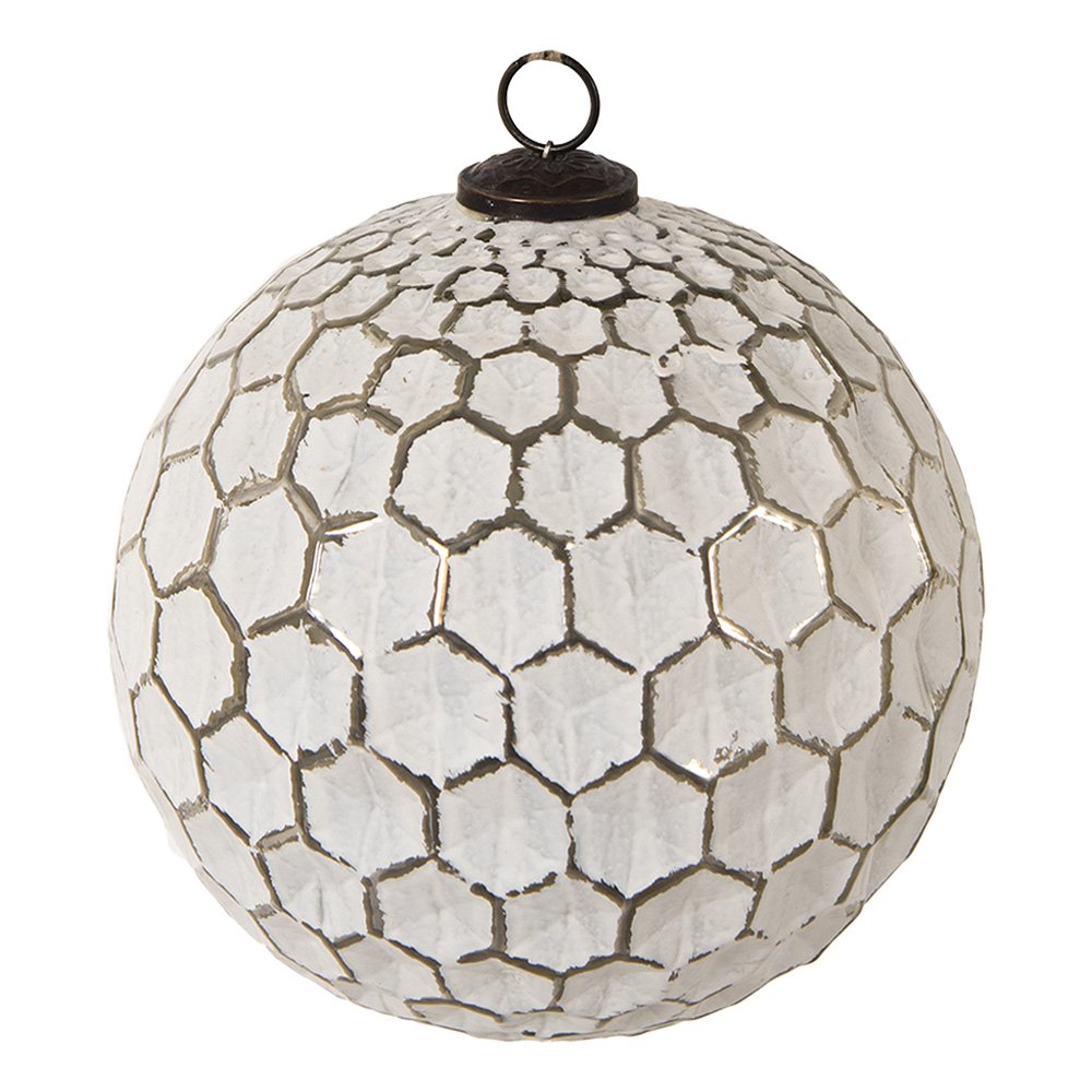 Kerstbal XL Ø 20 cm Wit Zilverkleurig Glas Kerstdecoratie