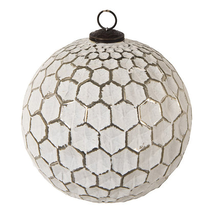 Kerstbal XL Ø 20 cm Wit Zilverkleurig Glas Kerstdecoratie