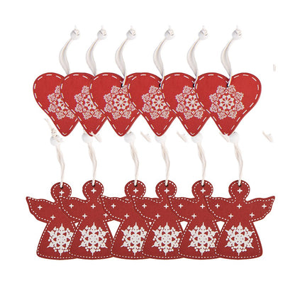 Kersthanger hart 13x13 cm rood hout set van 12