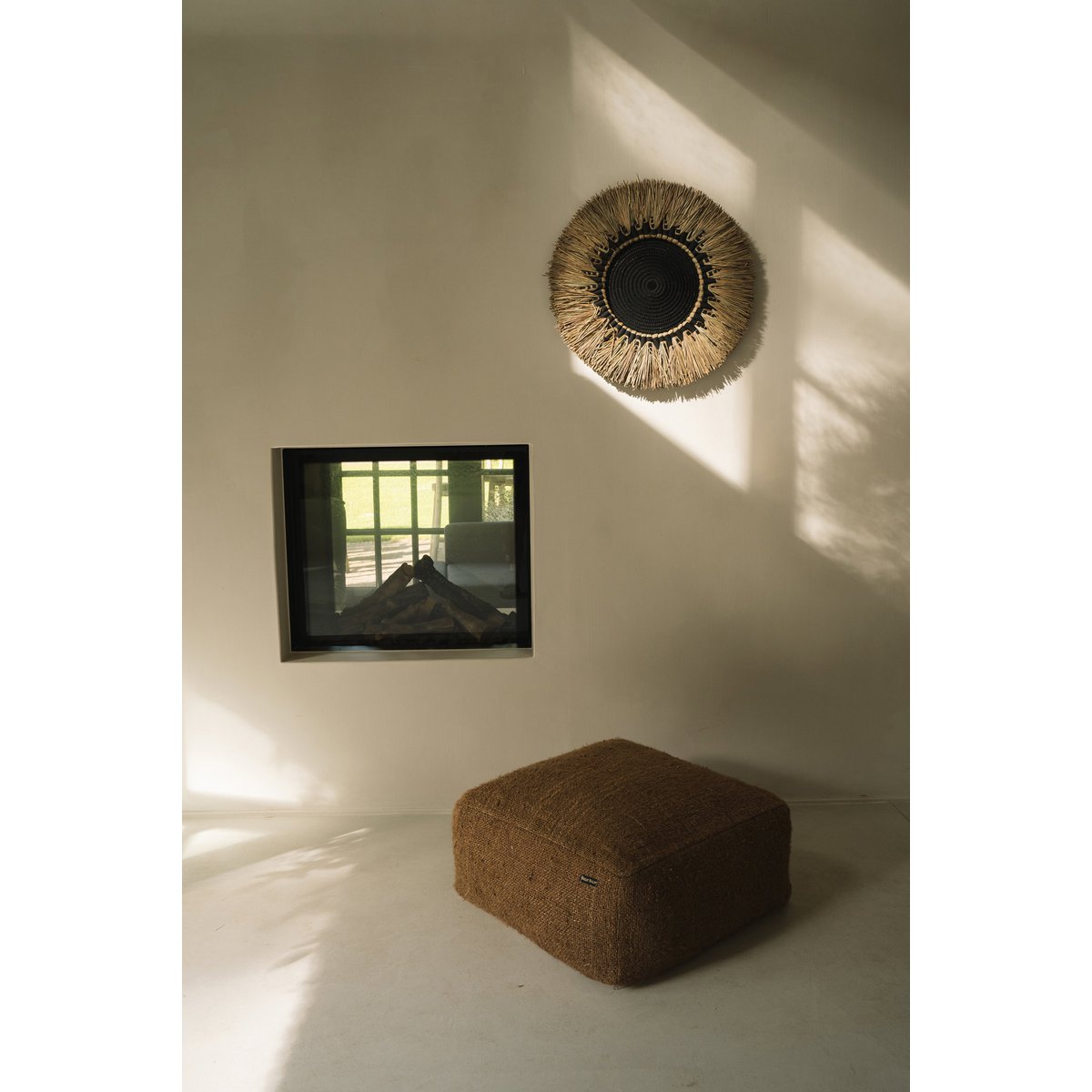 Wanddecoratie macramé raffia zwart naturel 60x3 cm