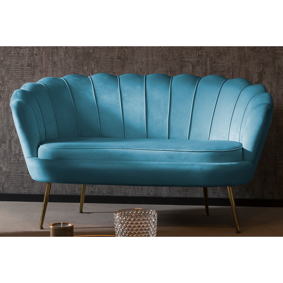 Schelpenbank fluweel blauw 136x77x78 cm