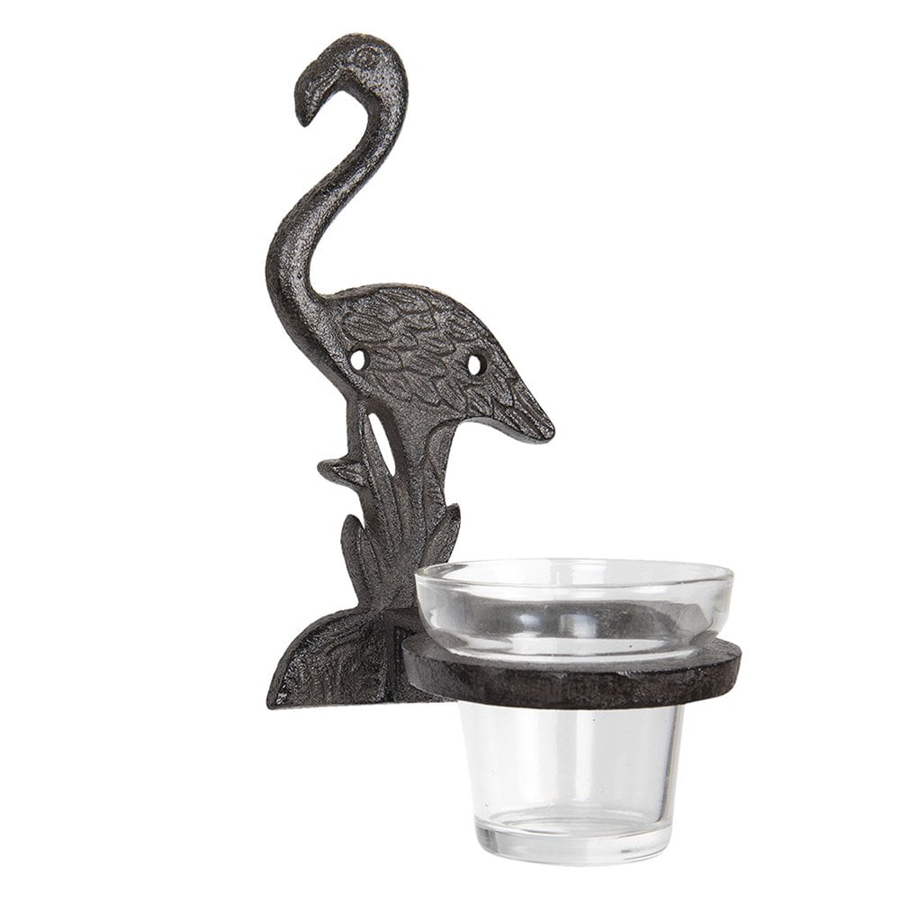 Theelichthouder flamingo 8x12x19 cm bruin metaal