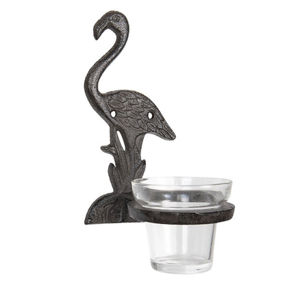Theelichthouder flamingo 8x12x19 cm bruin metaal