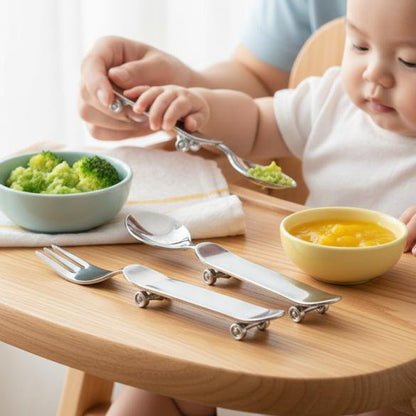Babyset bestek lepel en vork zilver