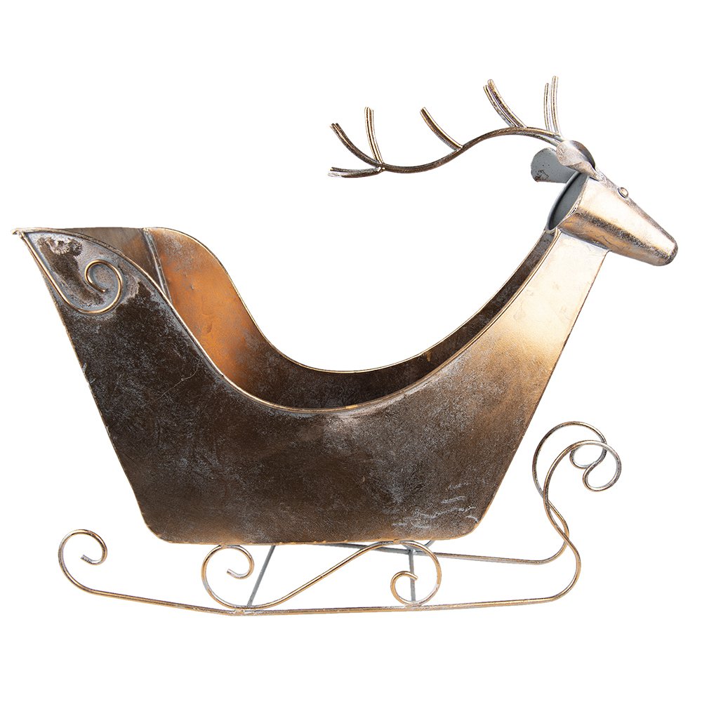 Decoratiebeeld rendier slee 54 cm koper metaal