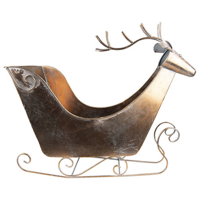 Decoratiebeeld rendier slee 54 cm koper metaal
