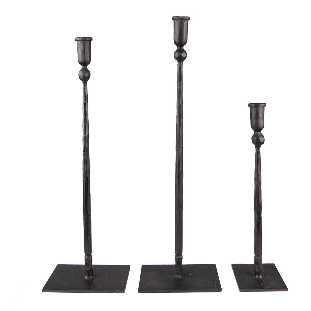Candlestick Set of 3 35 / 49 / 52 cm Black Iron Candlestick