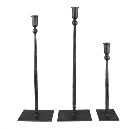 Candlestick Set of 3 35 / 49 / 52 cm Black Iron Candlestick