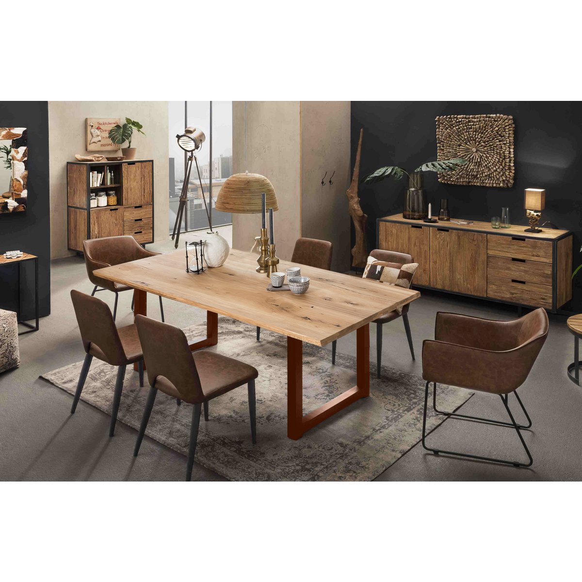Eettafel 200x100x75 cm massief hout metaal