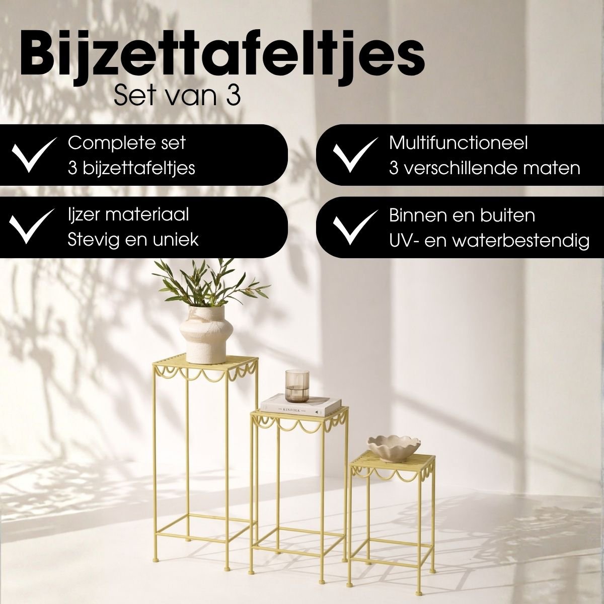 Plantenstandaard 3 stuks lichtgroen ijzer