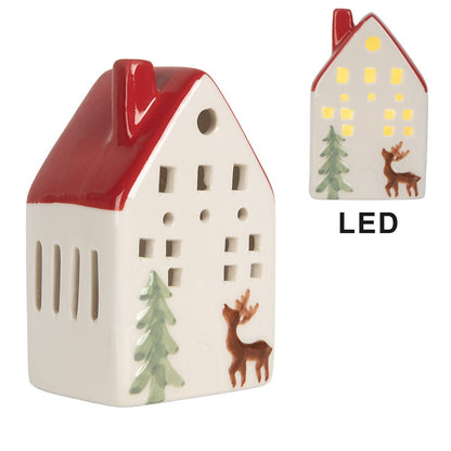 Decoratiehuisje 6x5x10 cm wit keramiek LED