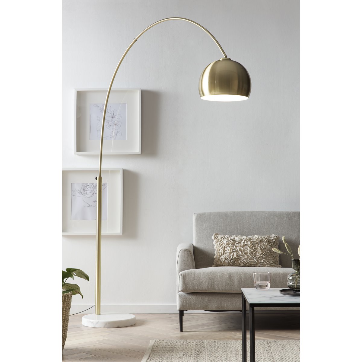 Booglamp messing marmer 181-205x165 cm