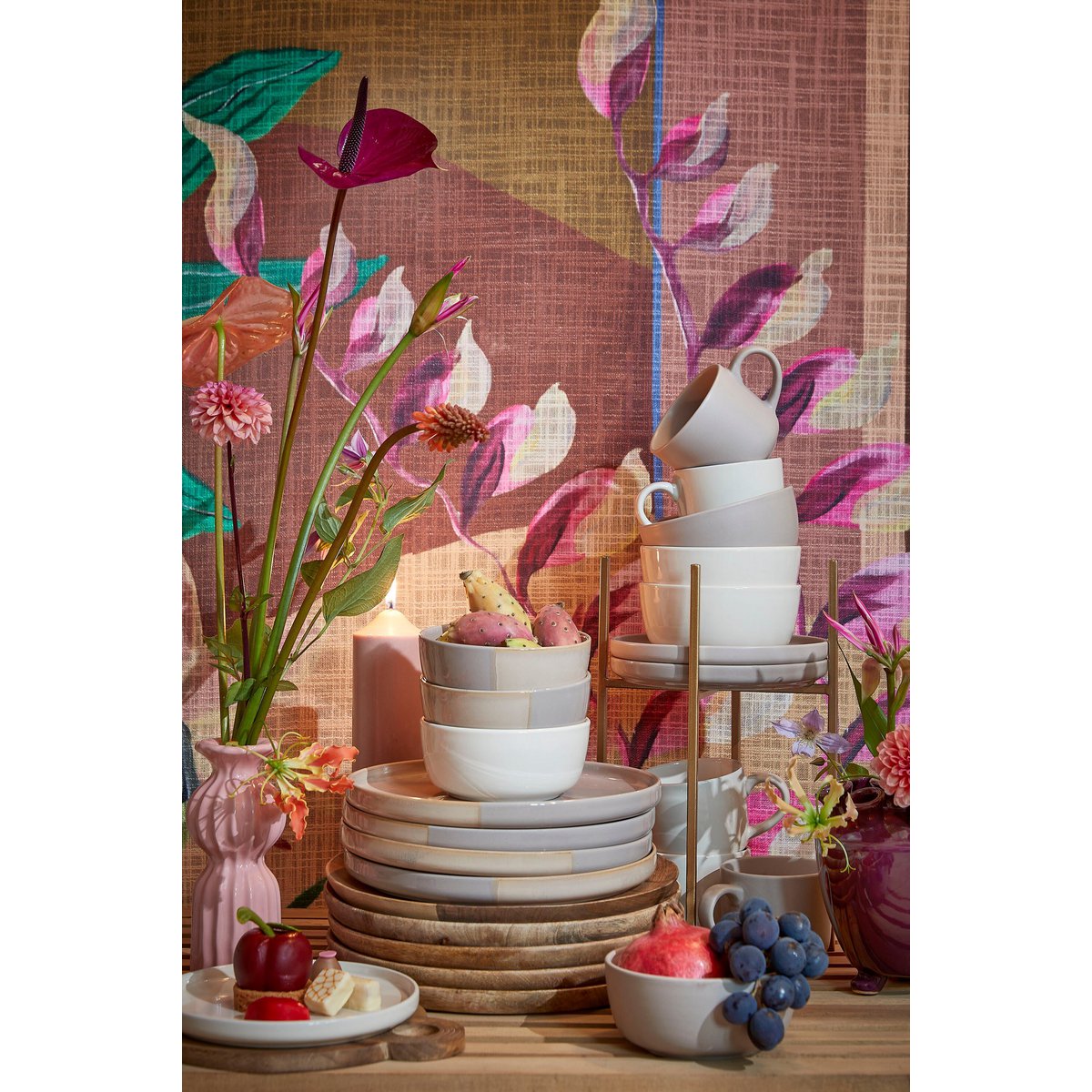 Servies set 16-delig grijs steengoed
