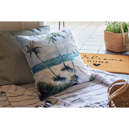 Kussenhoes 45x45 cm blauw groen polyester palmbomen