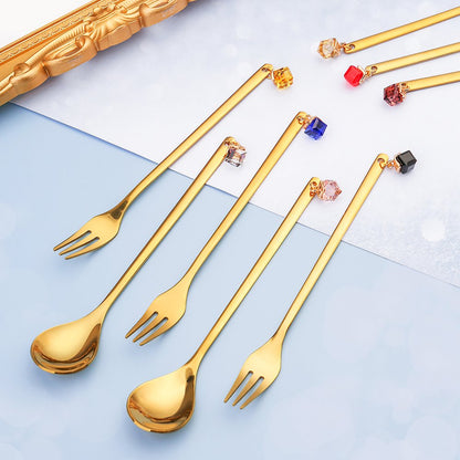 Lepels goud multi-gecoloreerde diamanten set 6