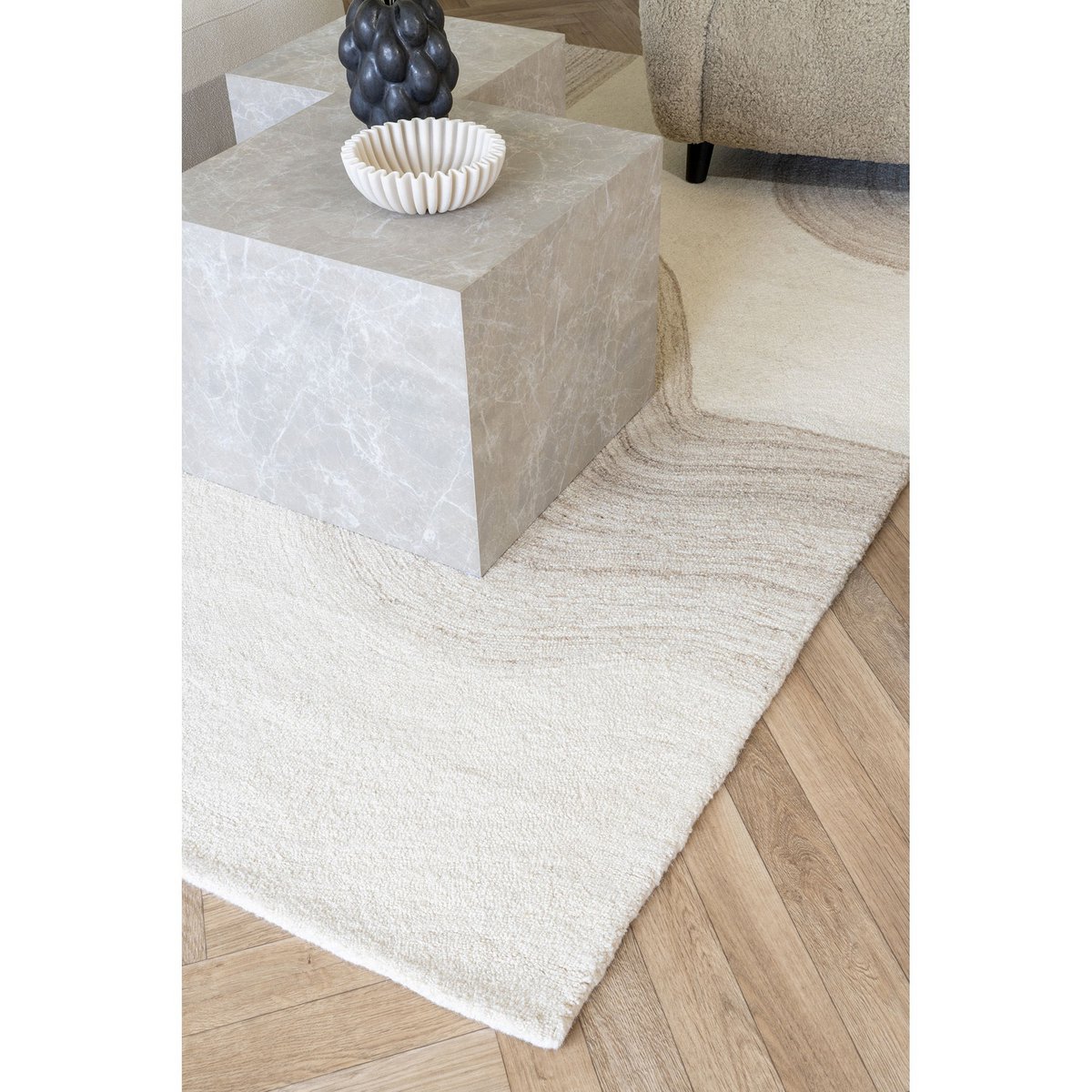 Vloerkleed wol 160x230 cm handgetuft lichtbruin ivoor