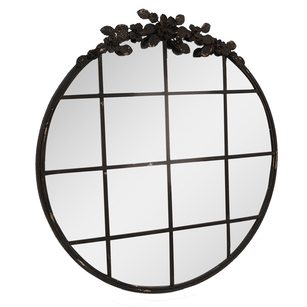 Wandspiegel 81 cm rond zwart ijzer
