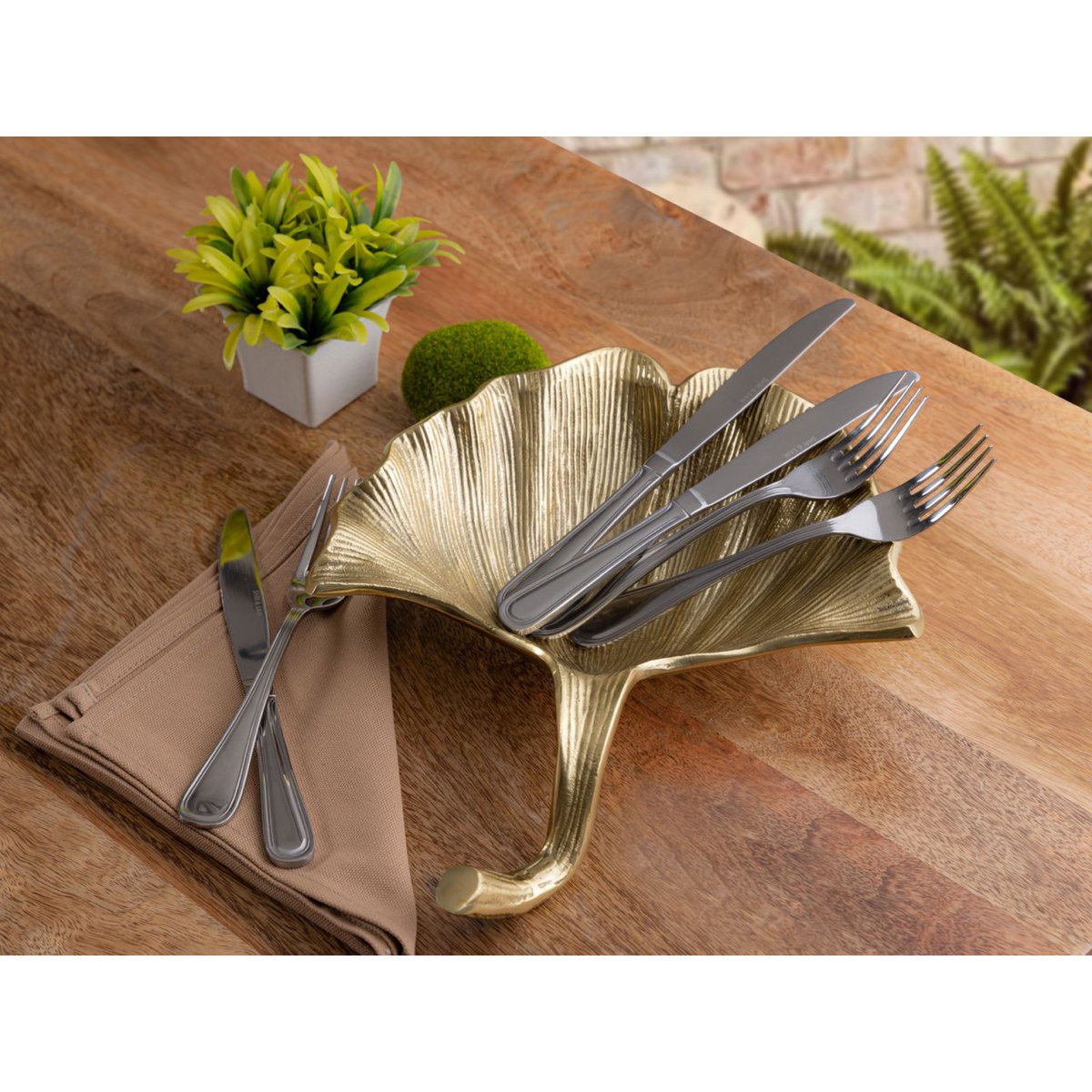 Schaal aluminium ginkgo 30x25x6 cm goud zilver