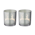 Theelichtglazen Loki 2 stuks 8 cm grijs kristalglas