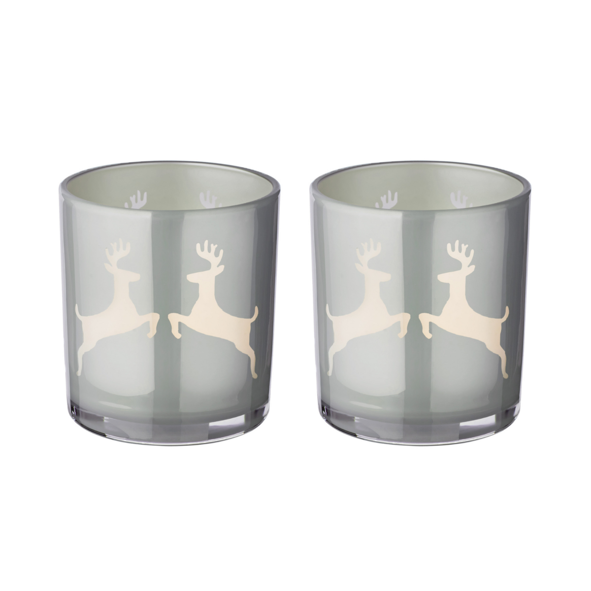 Theelichtglazen Loki 2 stuks 8 cm grijs kristalglas