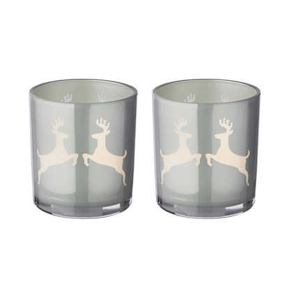Theelichtglazen Loki 2 stuks 8 cm grijs kristalglas
