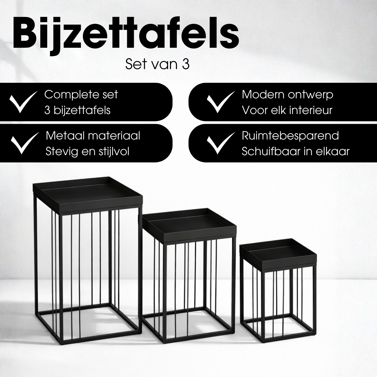 Bijzettafel set 3 stuks zwart ijzer