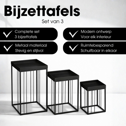 Bijzettafel set 3 stuks zwart ijzer
