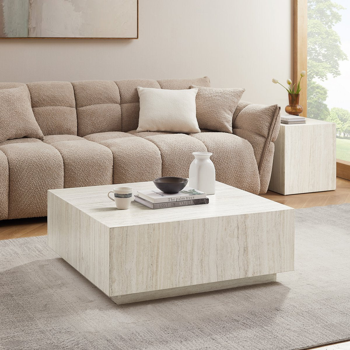 Salontafel travertin 90x90x35 cm beige