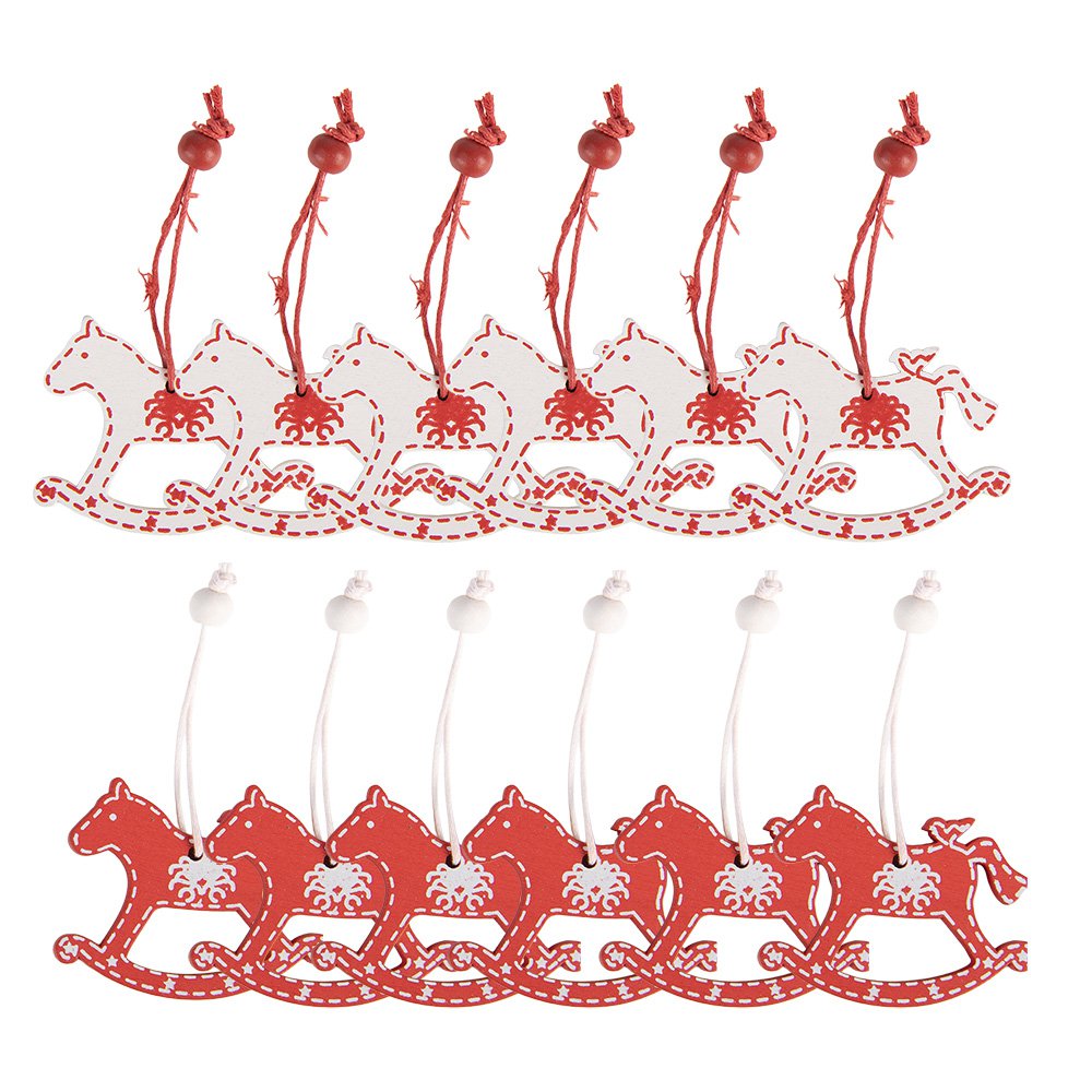 Kersthanger Set van 12 Hobbelpaard 13x13 cm Rood Hout