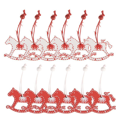 Kersthanger Set van 12 Hobbelpaard 13x13 cm Rood Hout