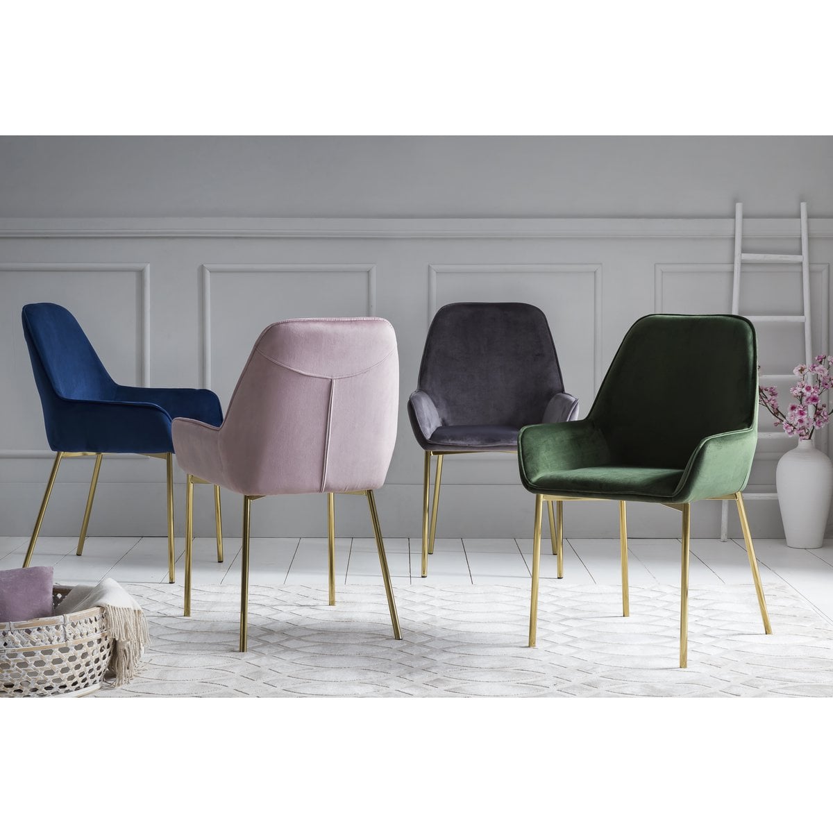 Dining chair set of 2 blue velvet