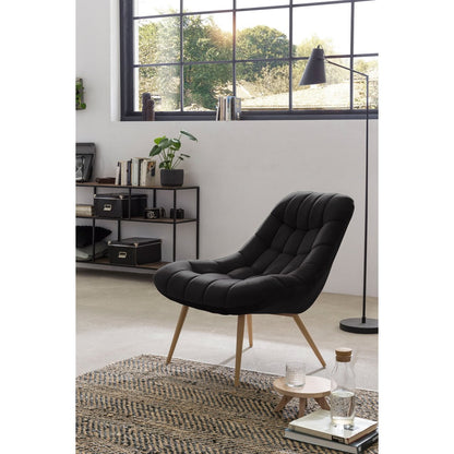XXL velvet armchair black wood-look metal