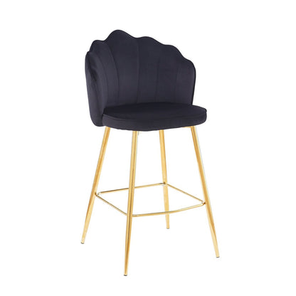 Set of 2 bar stools with shell design in black velvet