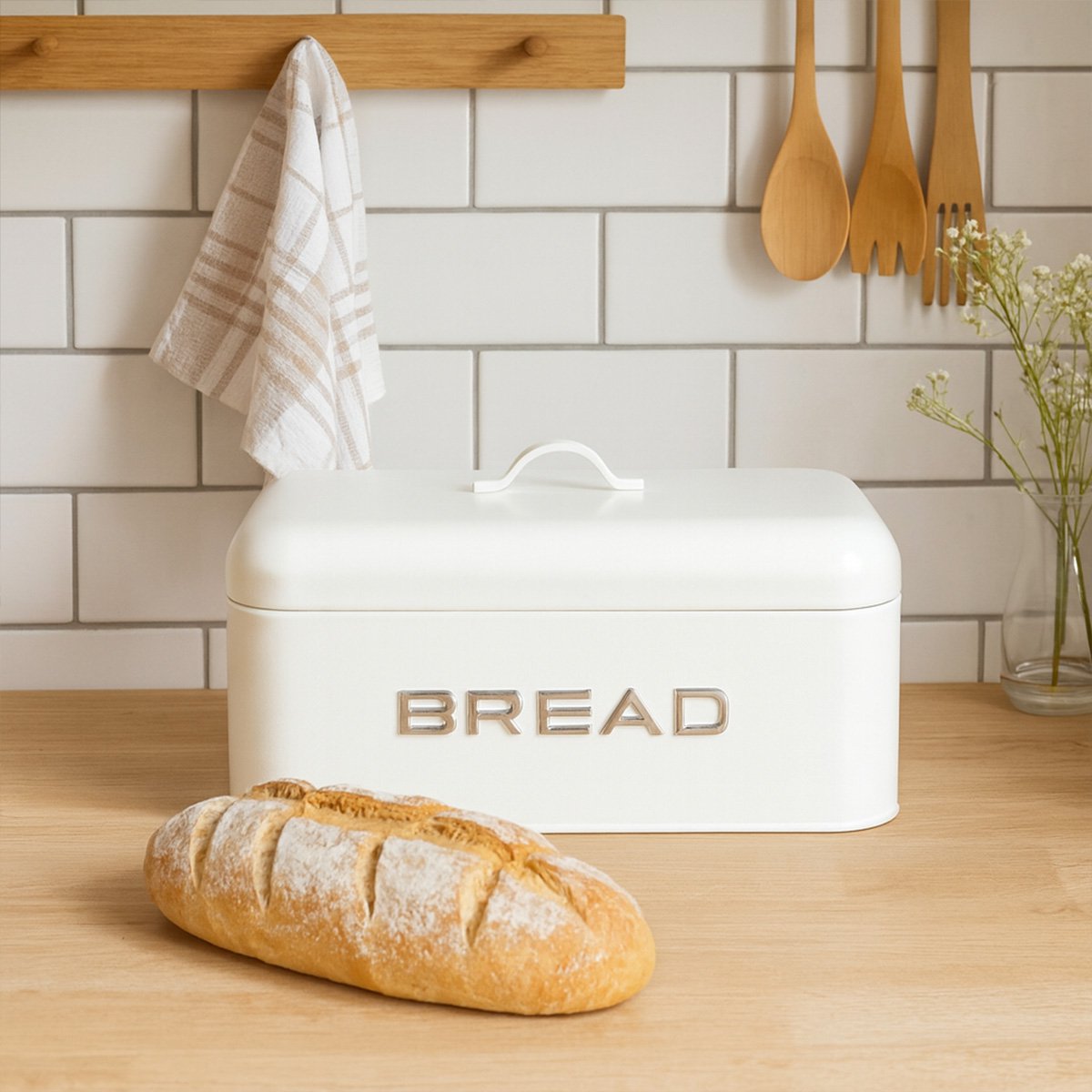 Broodtrommel 30x18x15 cm wit zilver