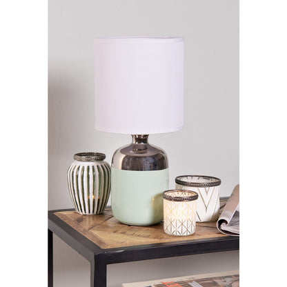 Table Lamp Ø 15x33 cm White Silver-coloured Ceramic Desk Lamp