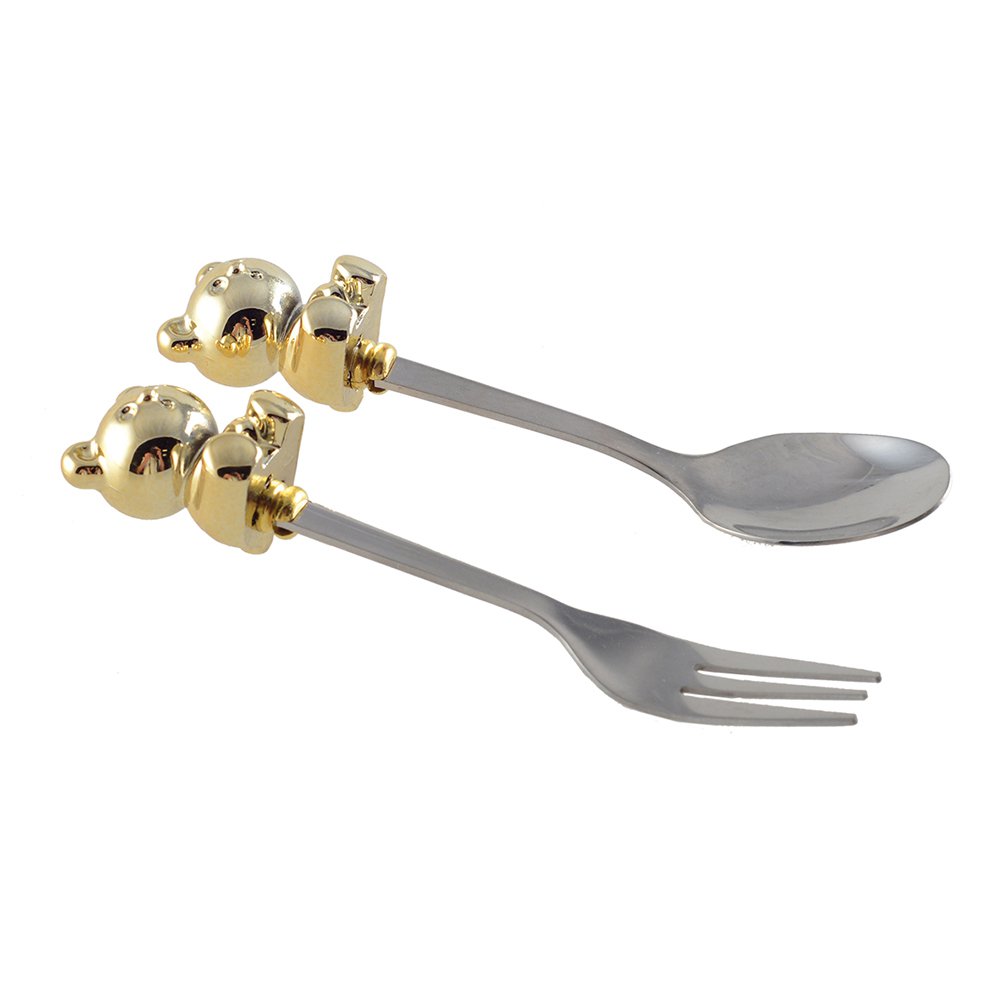 Babybestek lepel en vork goud metaal