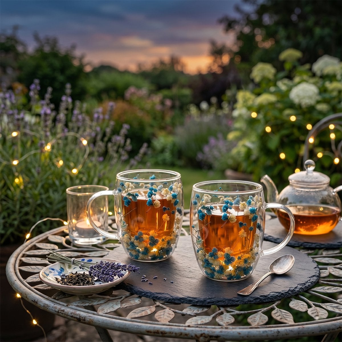 Theekopjes dubbelwandig 350 ml bloemenmotief set van 2