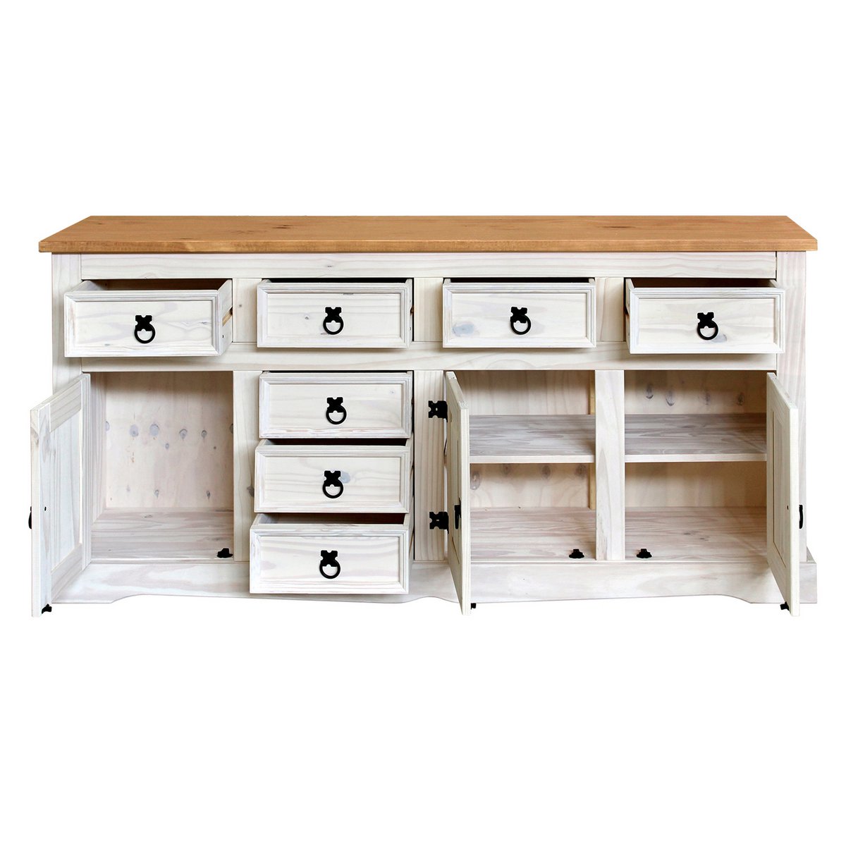 Dressoir massief dennenhout wit 174x44x84 cm