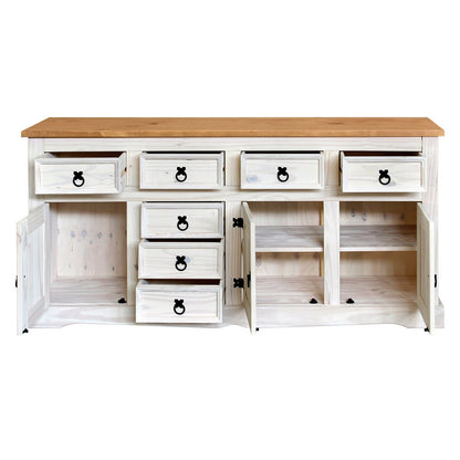 Dressoir massief dennenhout wit 174x44x84 cm